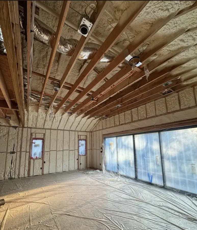 Interior walls and ceiling insulated with spray foam during new construction in Susanville